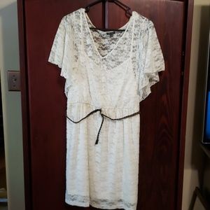 Lily rose white lace dress size xl with brown belt